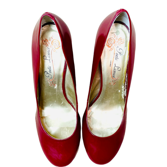 Poetic License Endearing Red Patent Leather Calf Hair Wedge Sz 7.5 - Picture 6 of 10